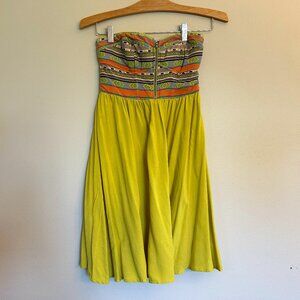 Xhilaration Yellow Strapless Mini Dress with Aztec Bust
